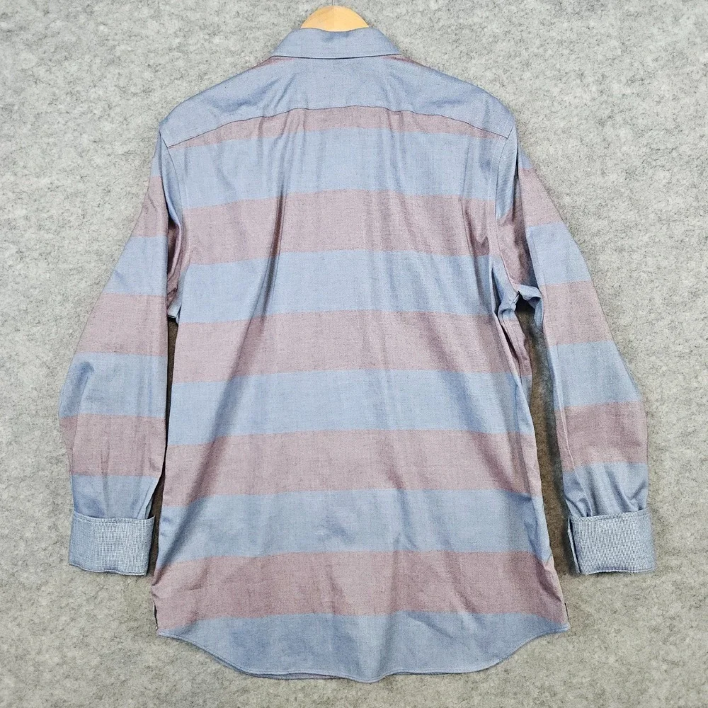 Banana Republic‎ Men's Pale Red & Blue Rugby Striped Size L Dress Shirt STAINS